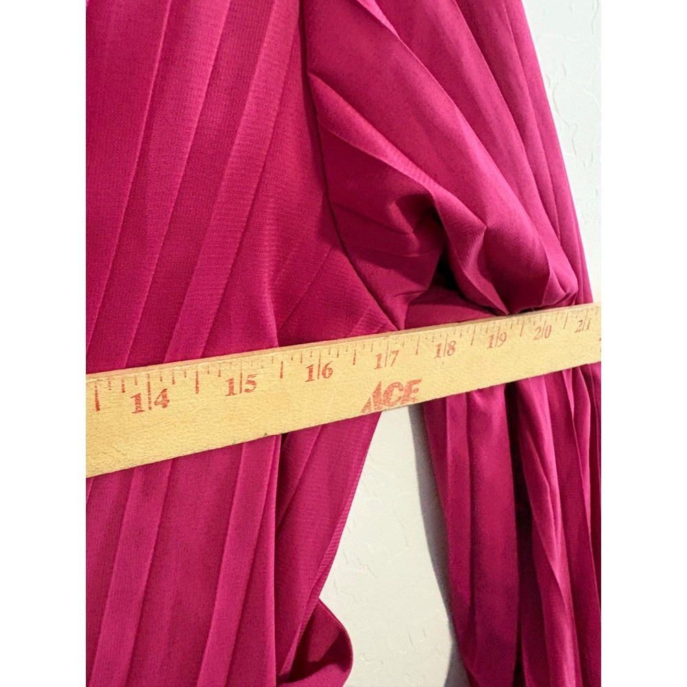 Aureta x Anthropologie Magenta Pleated V-Neck Bishop Sleeve Mini Dress‎ Medium - Picture 7 of 7